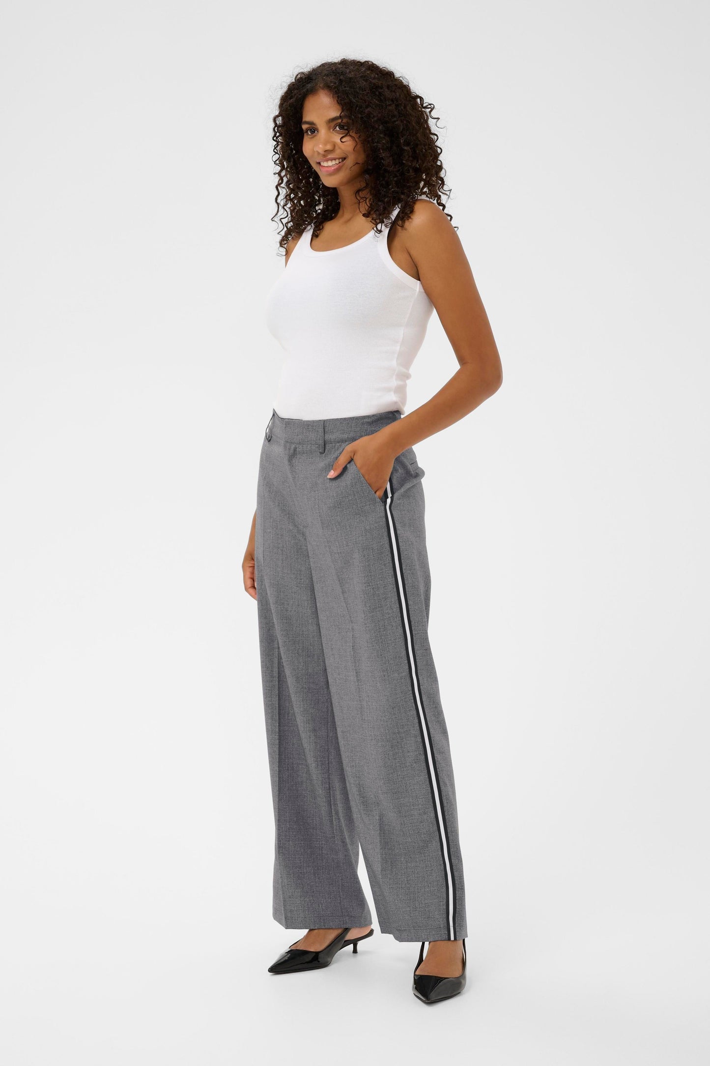 Grey Tailored Trouser With Black & White Stripe