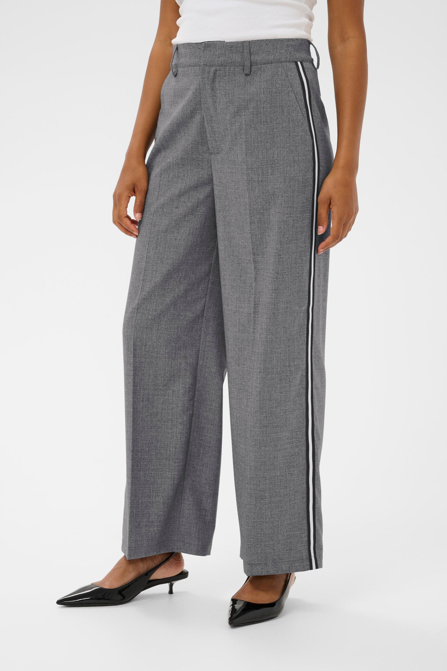 Grey Tailored Trouser With Black & White Stripe