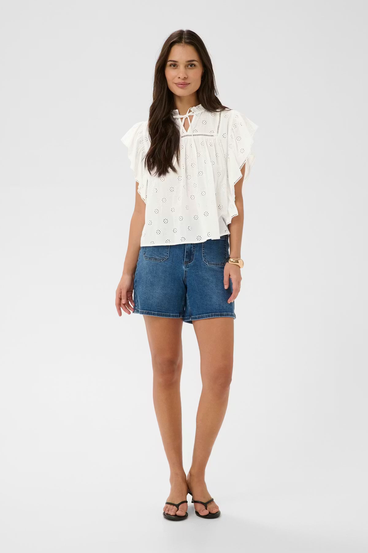 Cotton Broderie Anglaise Top - White & Red