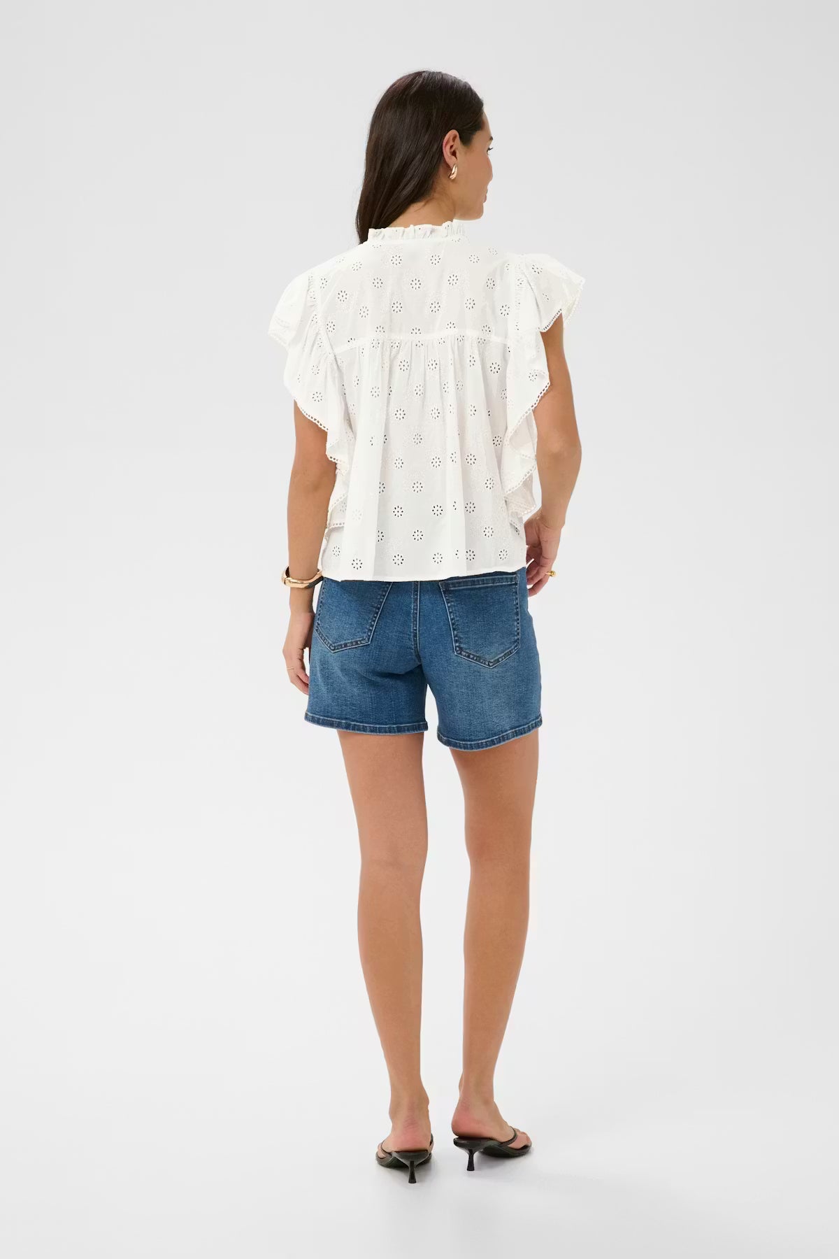 Cotton Broderie Anglaise Top - White & Red