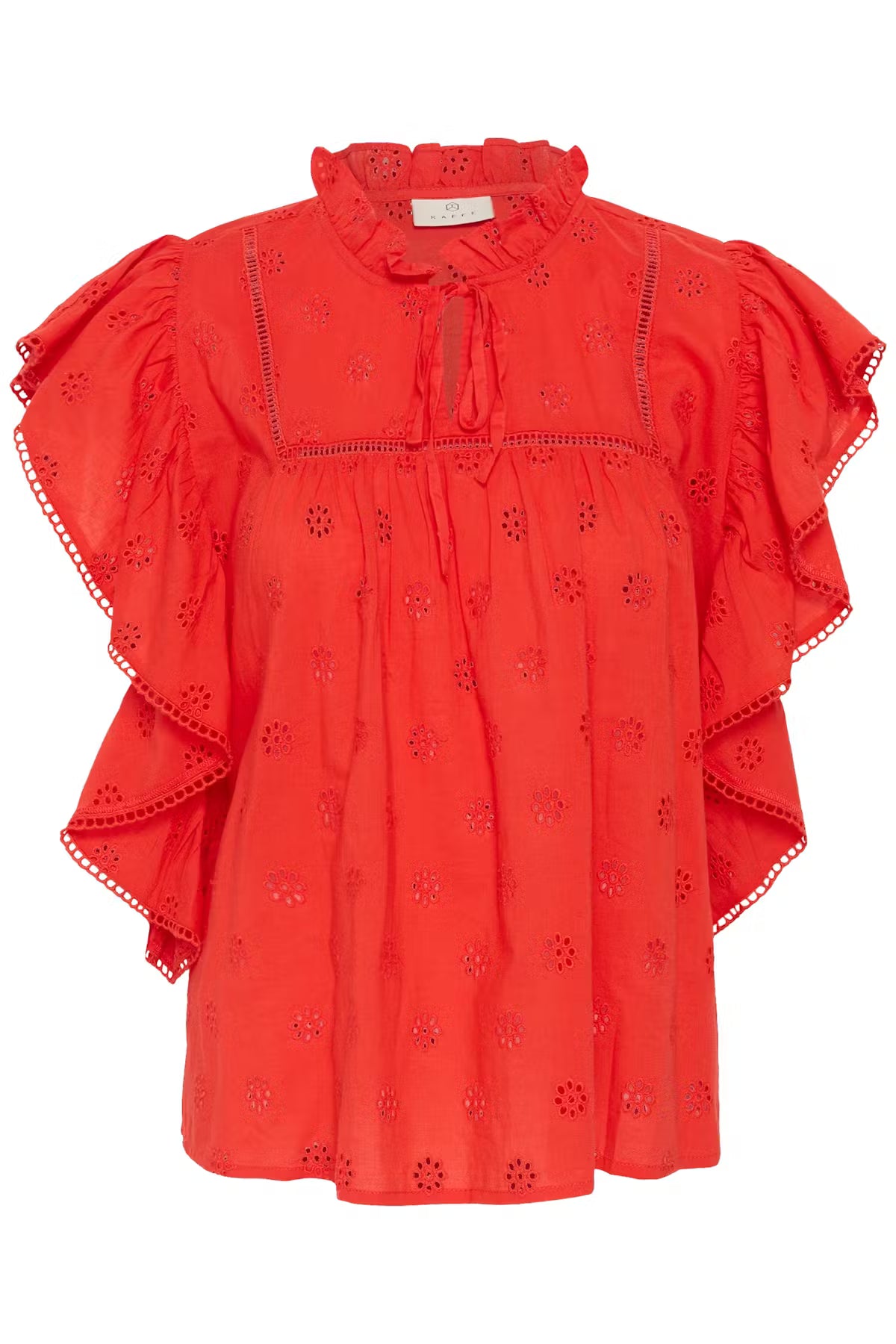 Cotton Broderie Anglaise Top - White & Red