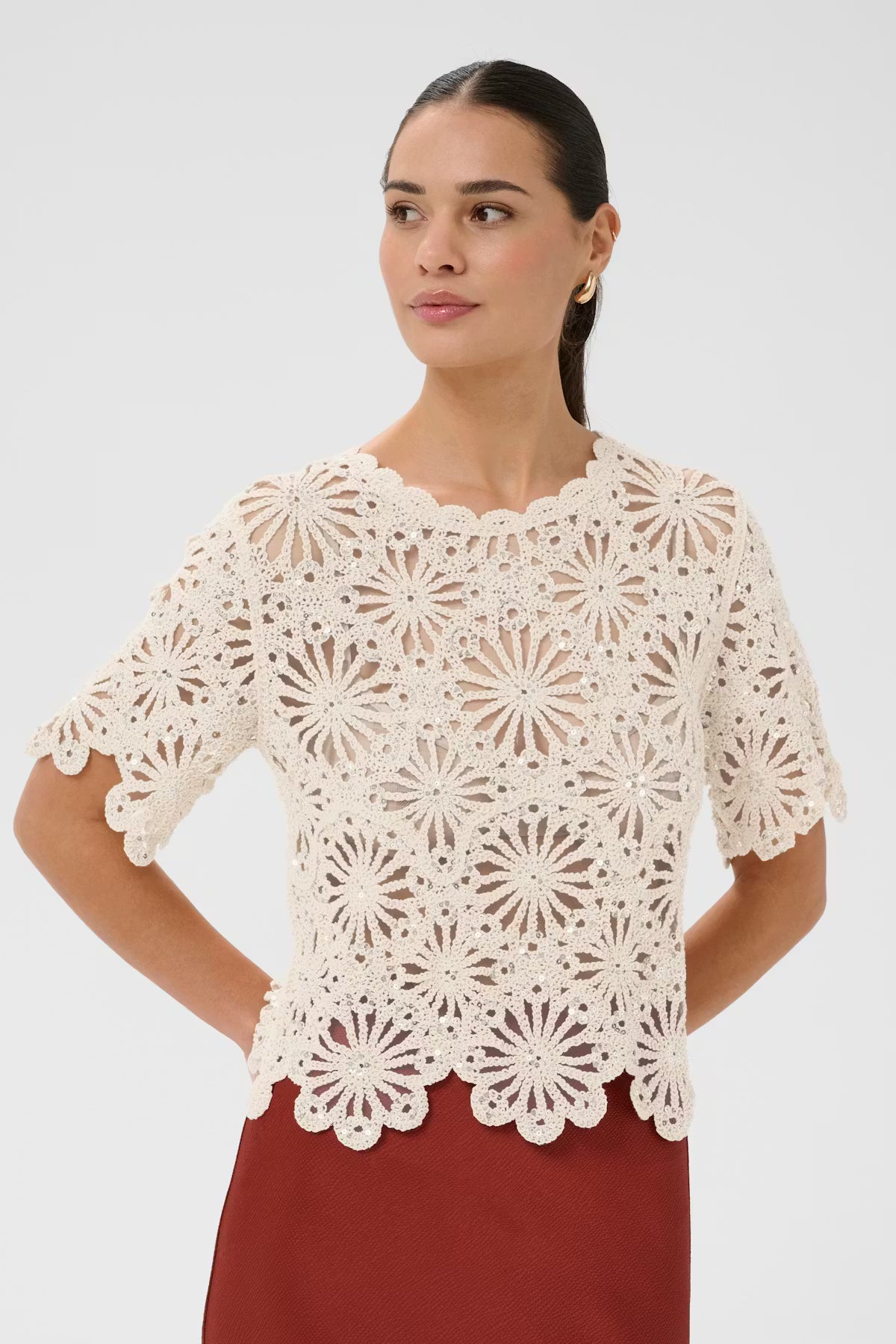 Sequin Open Weave Knit Top