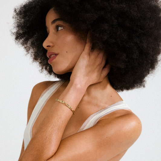 Rustic Link Bracelet With Light Catching Detail - Gold Or Sliver Plated