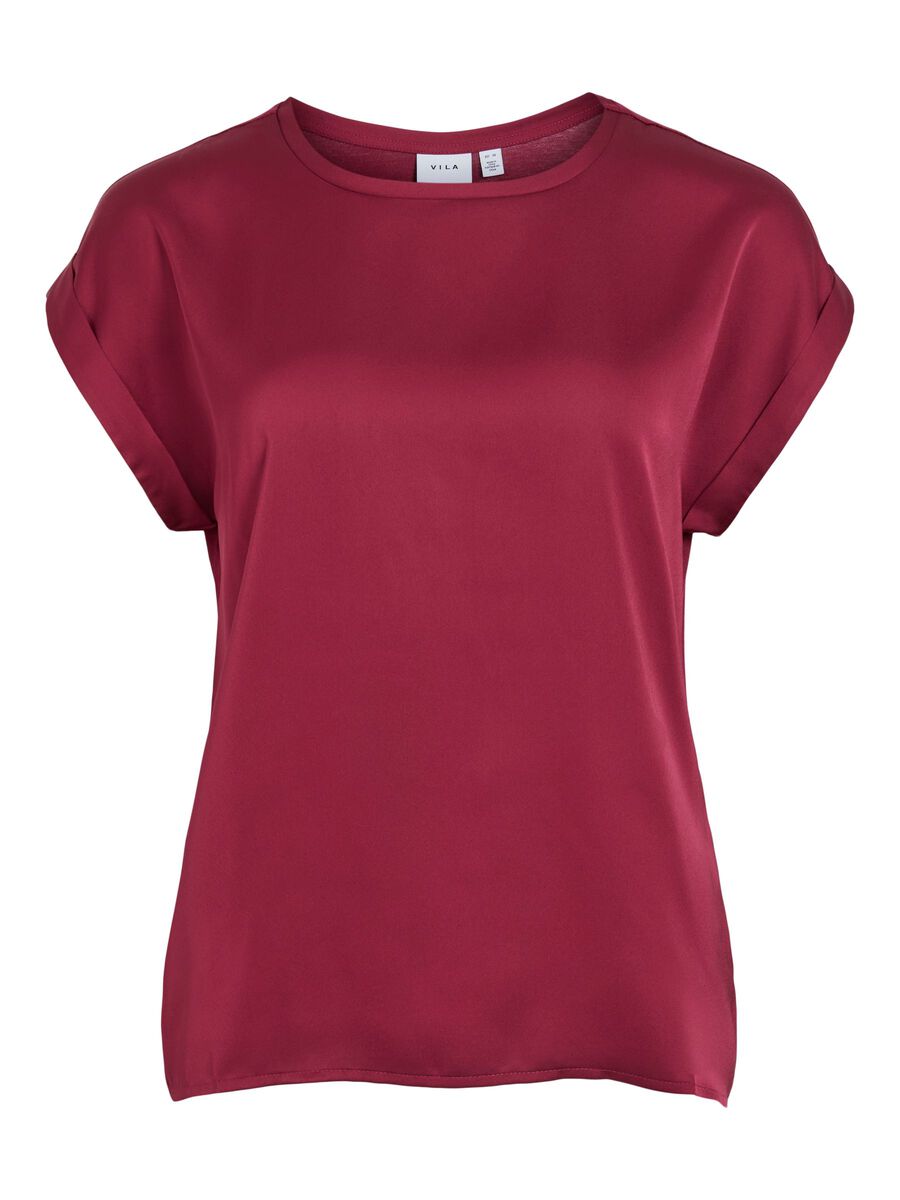 Satin Short Sleeve Top - Dark Pink