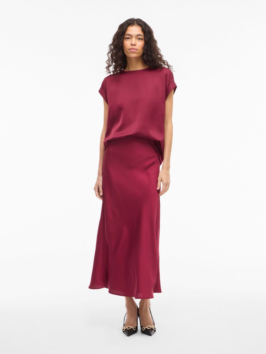 Satin Short Sleeve Top - Dark Pink