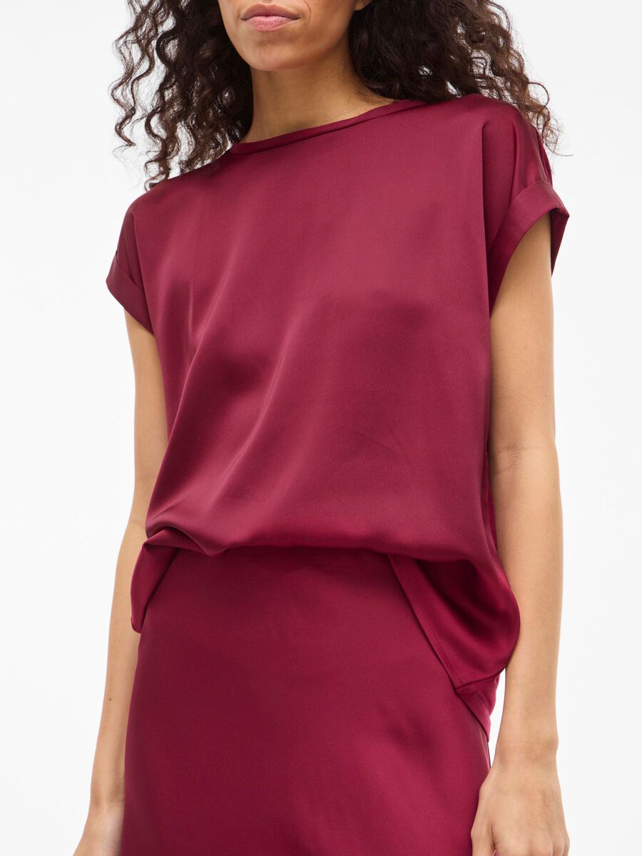 Satin Short Sleeve Top - Dark Pink