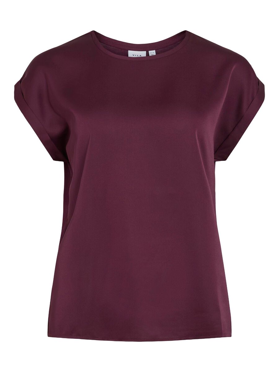 Satin Short Sleeve Top - Wine