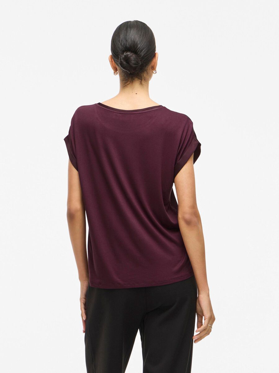 Satin Short Sleeve Top - Wine