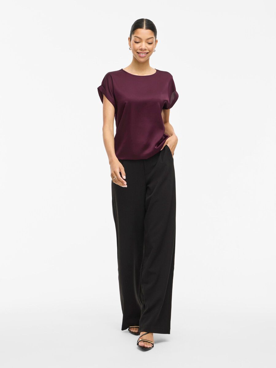 Satin Short Sleeve Top - Wine