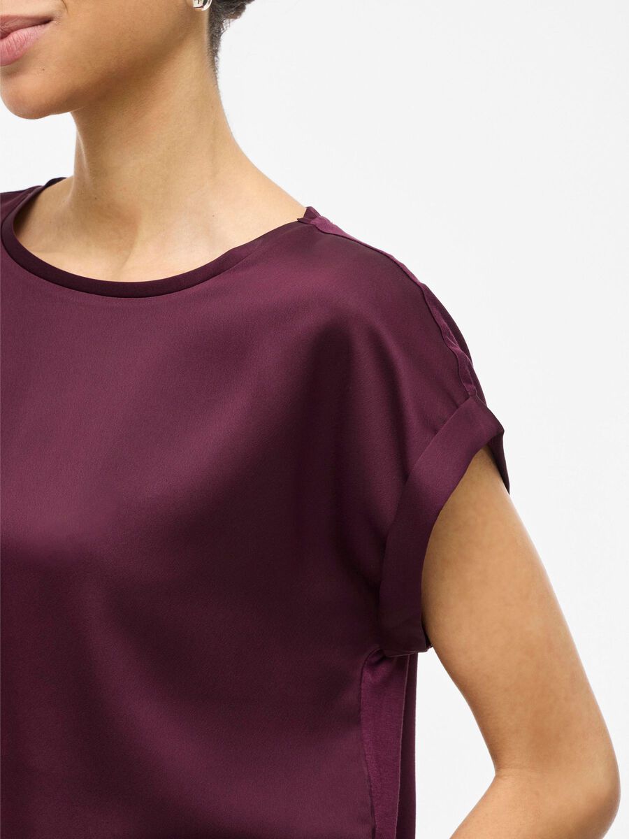 Satin Short Sleeve Top - Wine
