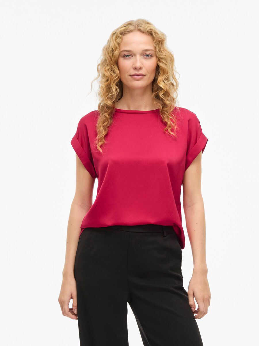 Satin Short Sleeve Top - Raspberry Pink