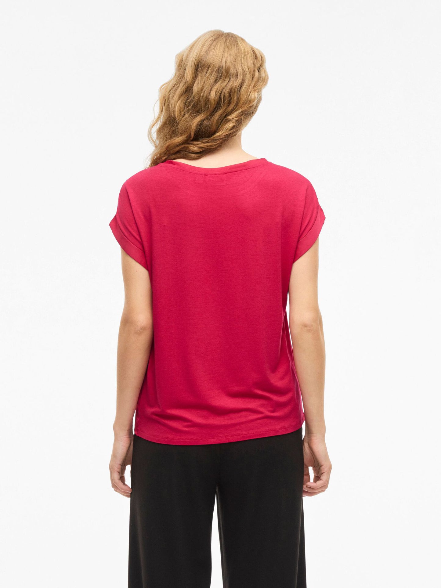 Satin Short Sleeve Top - Raspberry Pink