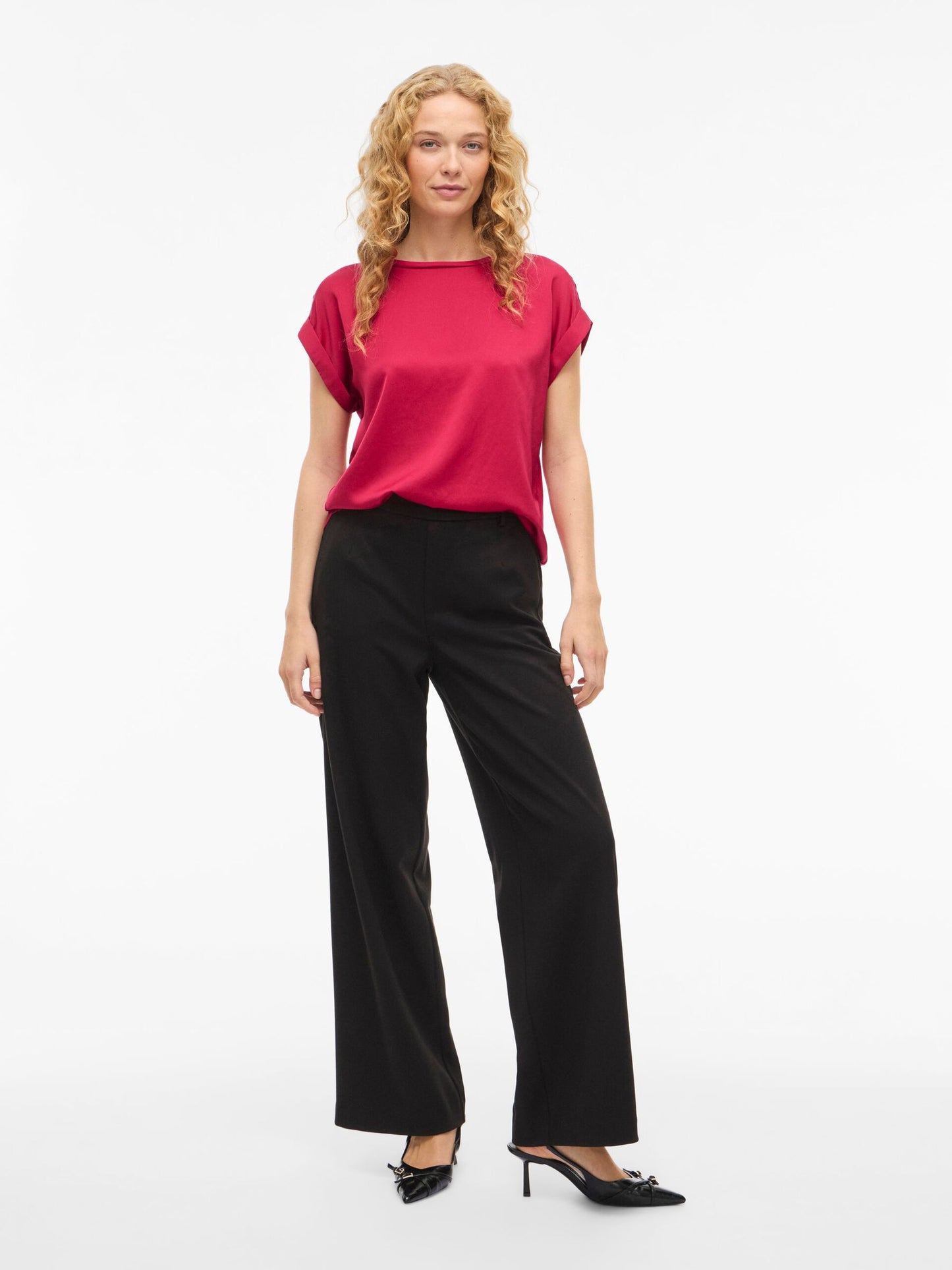 Satin Short Sleeve Top - Raspberry Pink