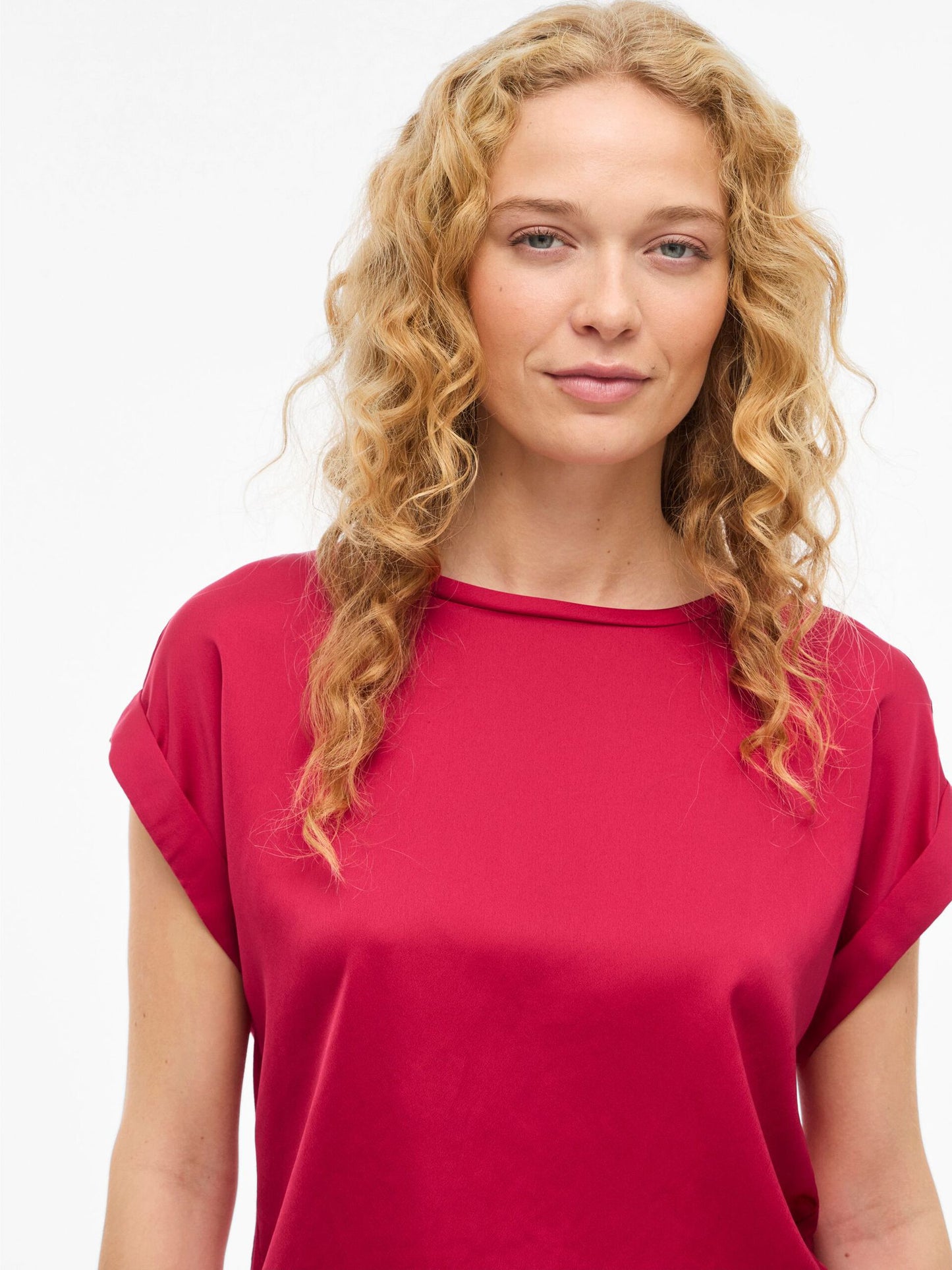 Satin Short Sleeve Top - Raspberry Pink