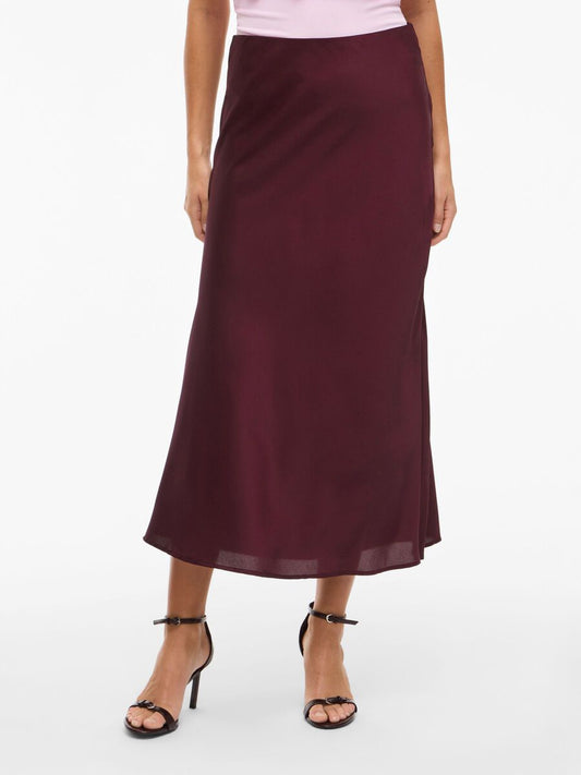 Satin Midi Skirt - Wine