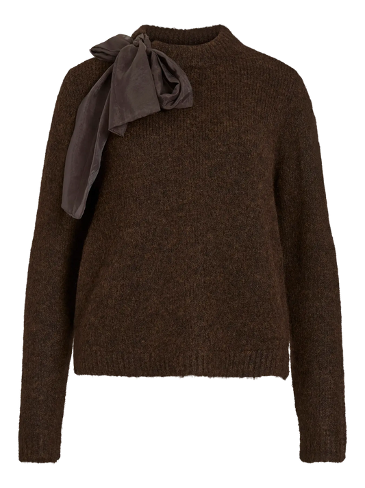 Statement Bow Chocolate Brown Knitted Jumper