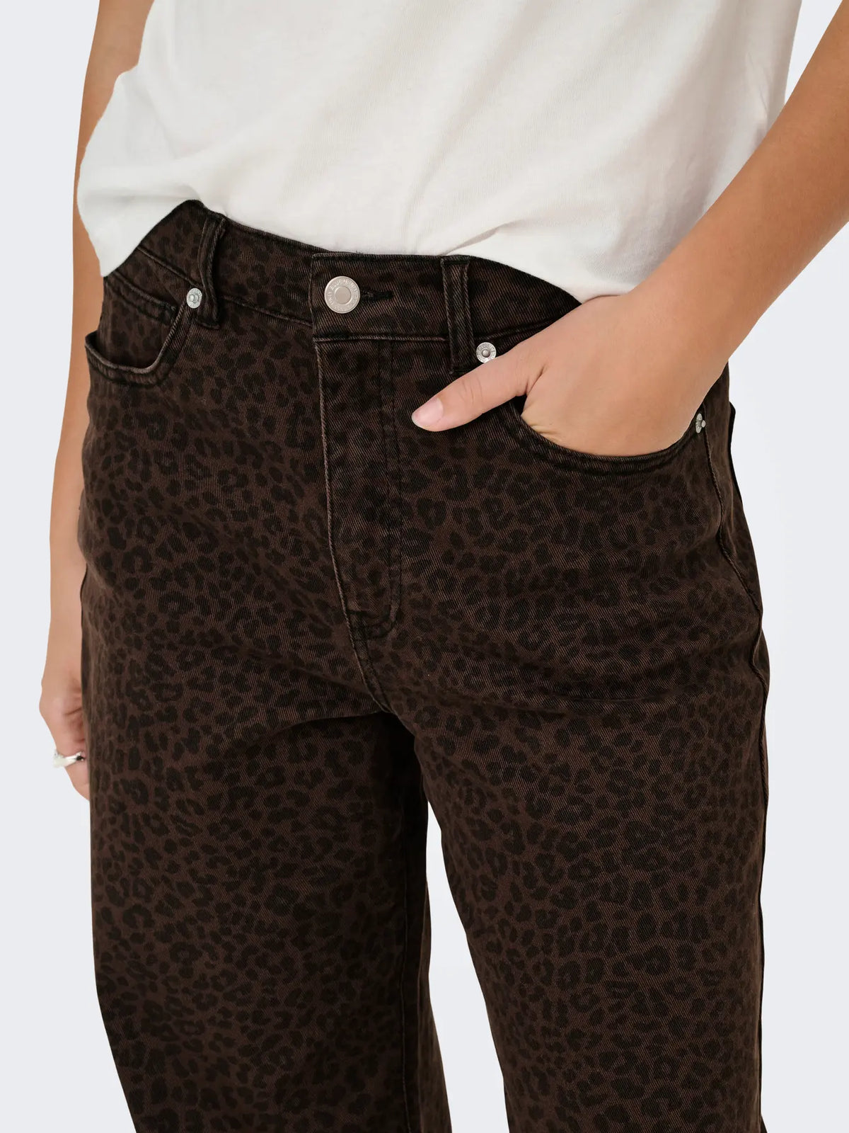 Animal Leopard Print Denim Jeans - Chocolate, Brown or Oatmeal
