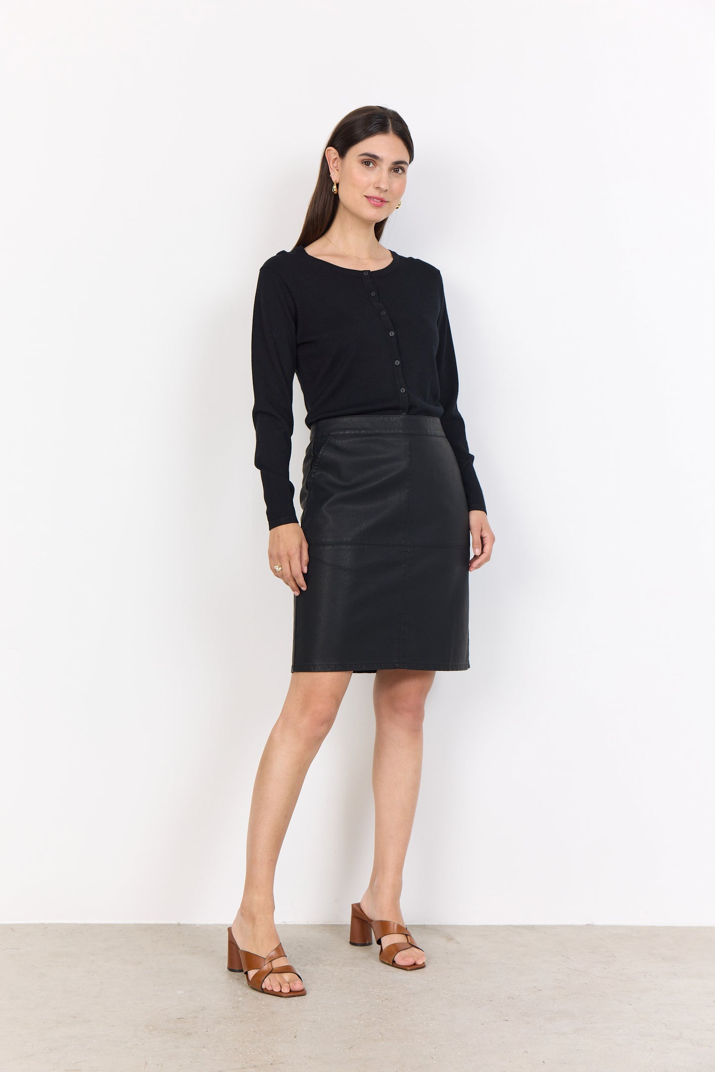 Midi Length Skirt In Vegan Leather - Black