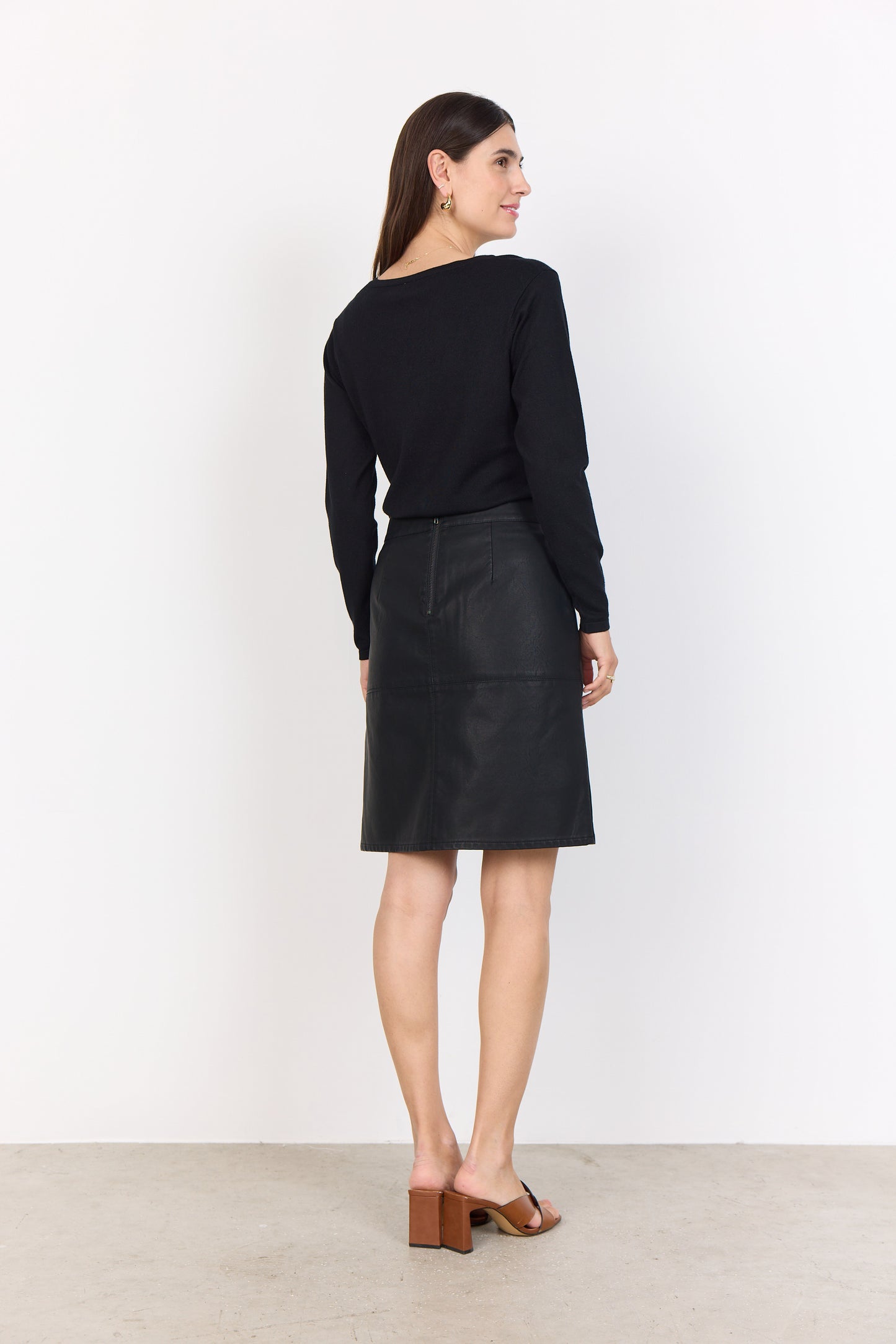 Midi Length Skirt In Vegan Leather - Black