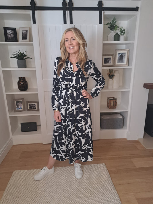 Shirt Dress - Cream & Navy