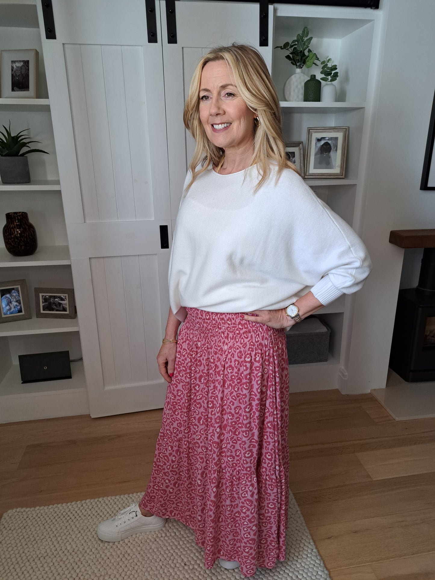 Leopard Print Shirred Waist Skirt - Pink