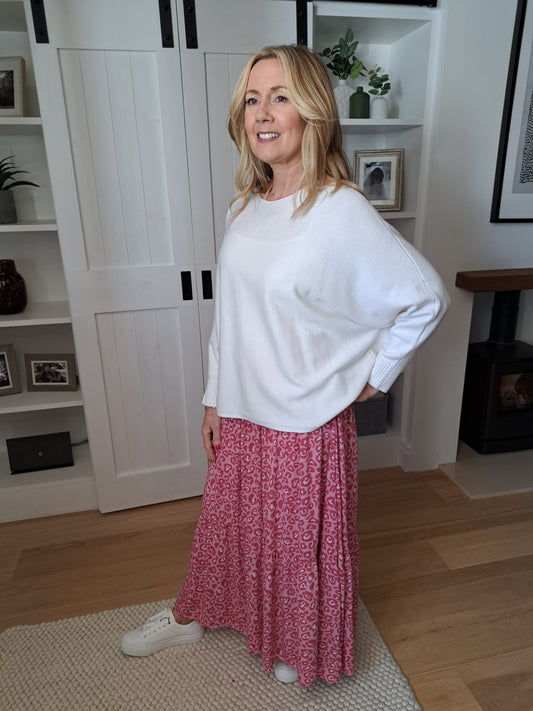 Leopard Print Shirred Waist Skirt - Pink