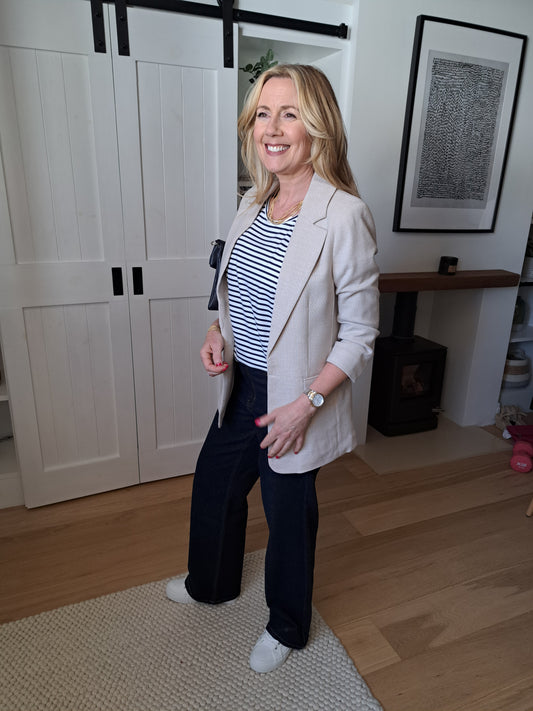 Blazer With 3/4 Ruched Sleeves - Oatmeal