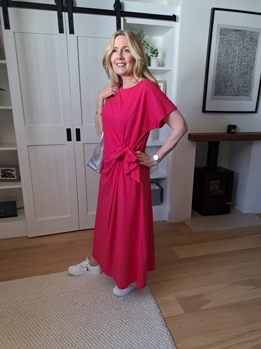 Jersey Knot Front Maxi Dress - Raspberry