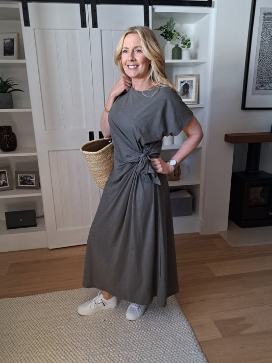 Jersey Knot Front Maxi Dress - Khaki