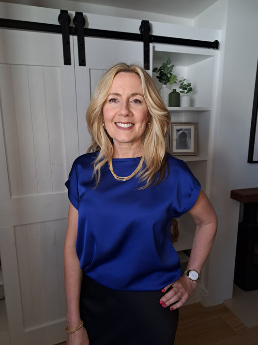 Satin Short Sleeve Top - Royal Blue