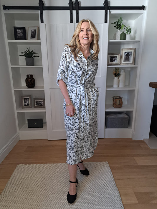 Shirt Dress - Cream & Black