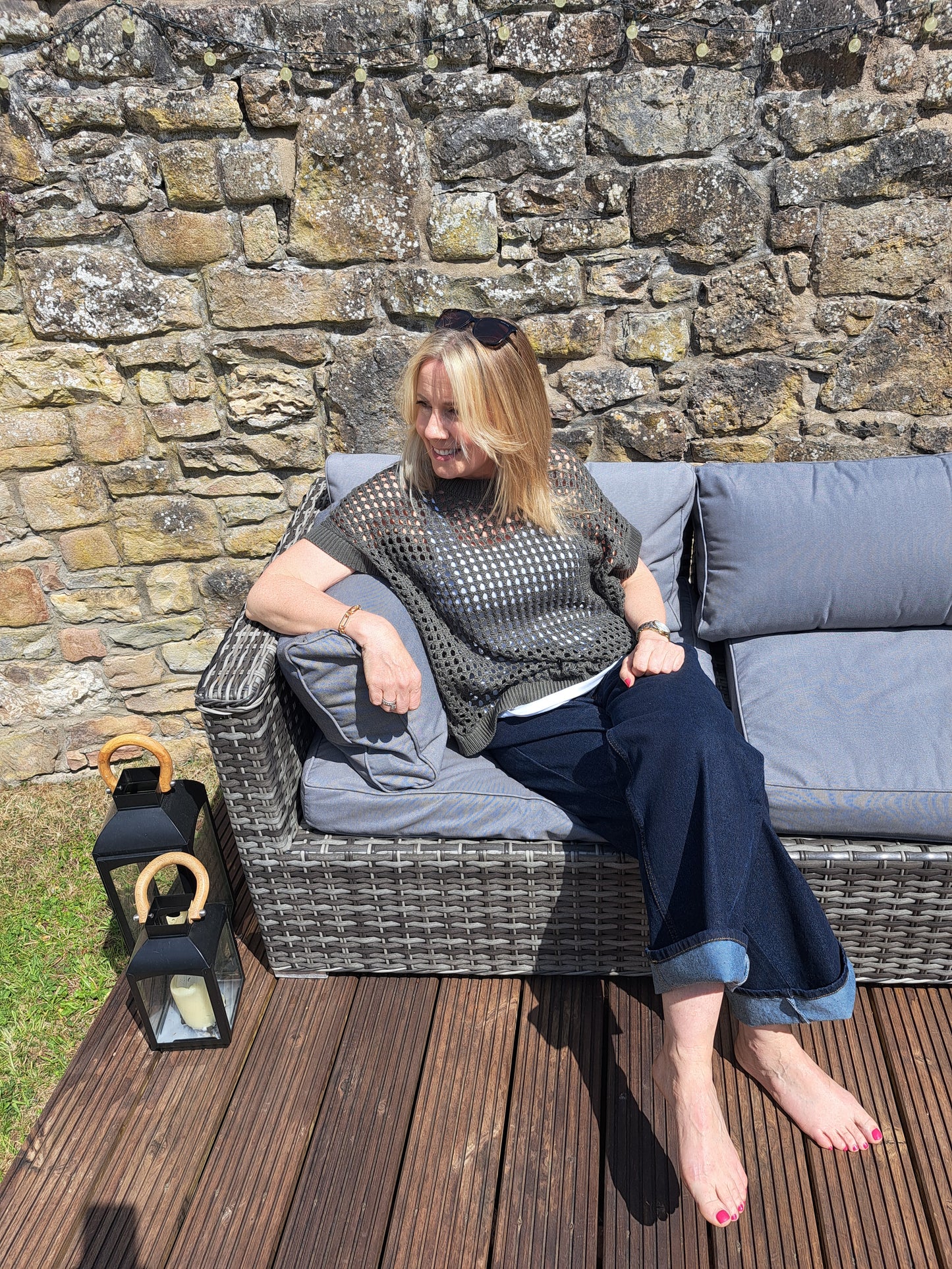 Cotton Mix Crew Neck Holes Jumper - Khaki