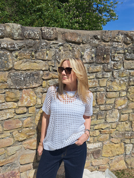 Cotton Mix Crew Neck Holes Jumper - Ivory