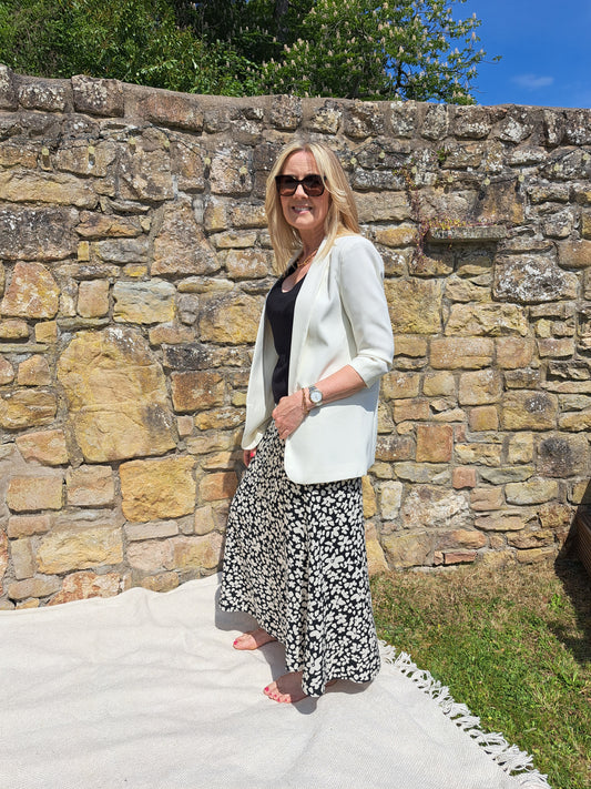 Blazer With 3/4 Ruched Sleeves - Ivory