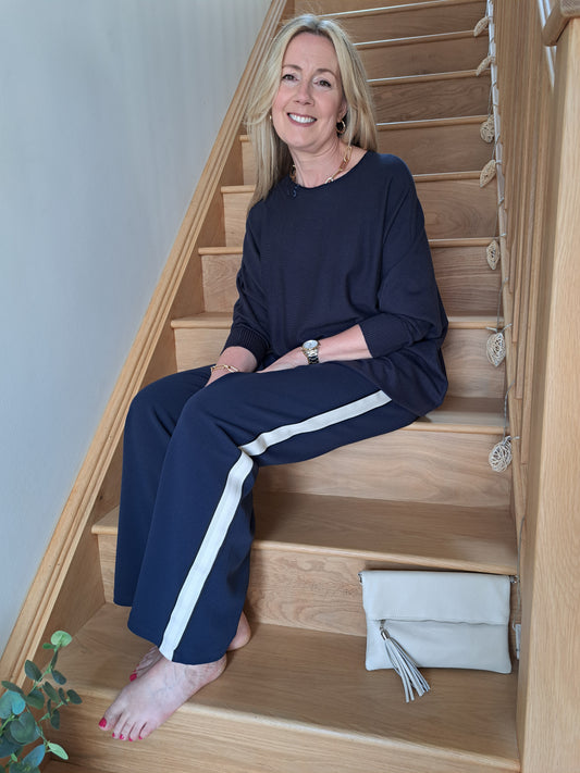 Wide Panel Trouser - Navy