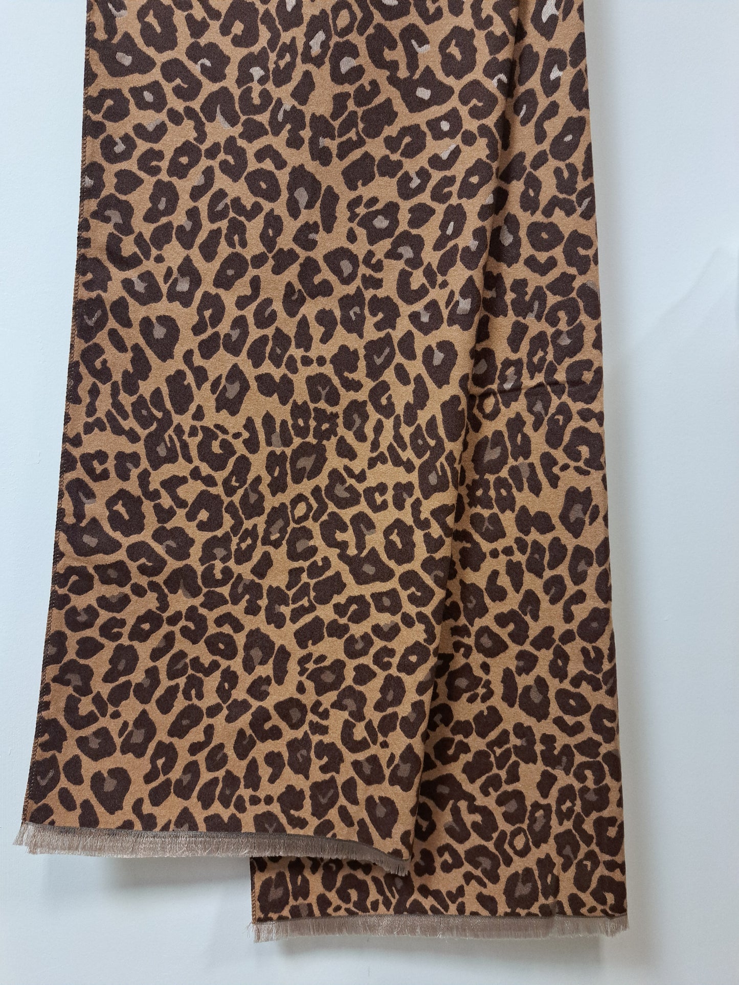 Leopard Print Cashmere Blend Scarf - Coffee & Brown