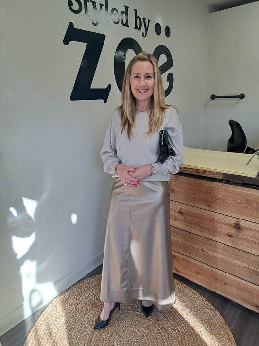 Vegan Leather A Line Maxi Skirt - Gold