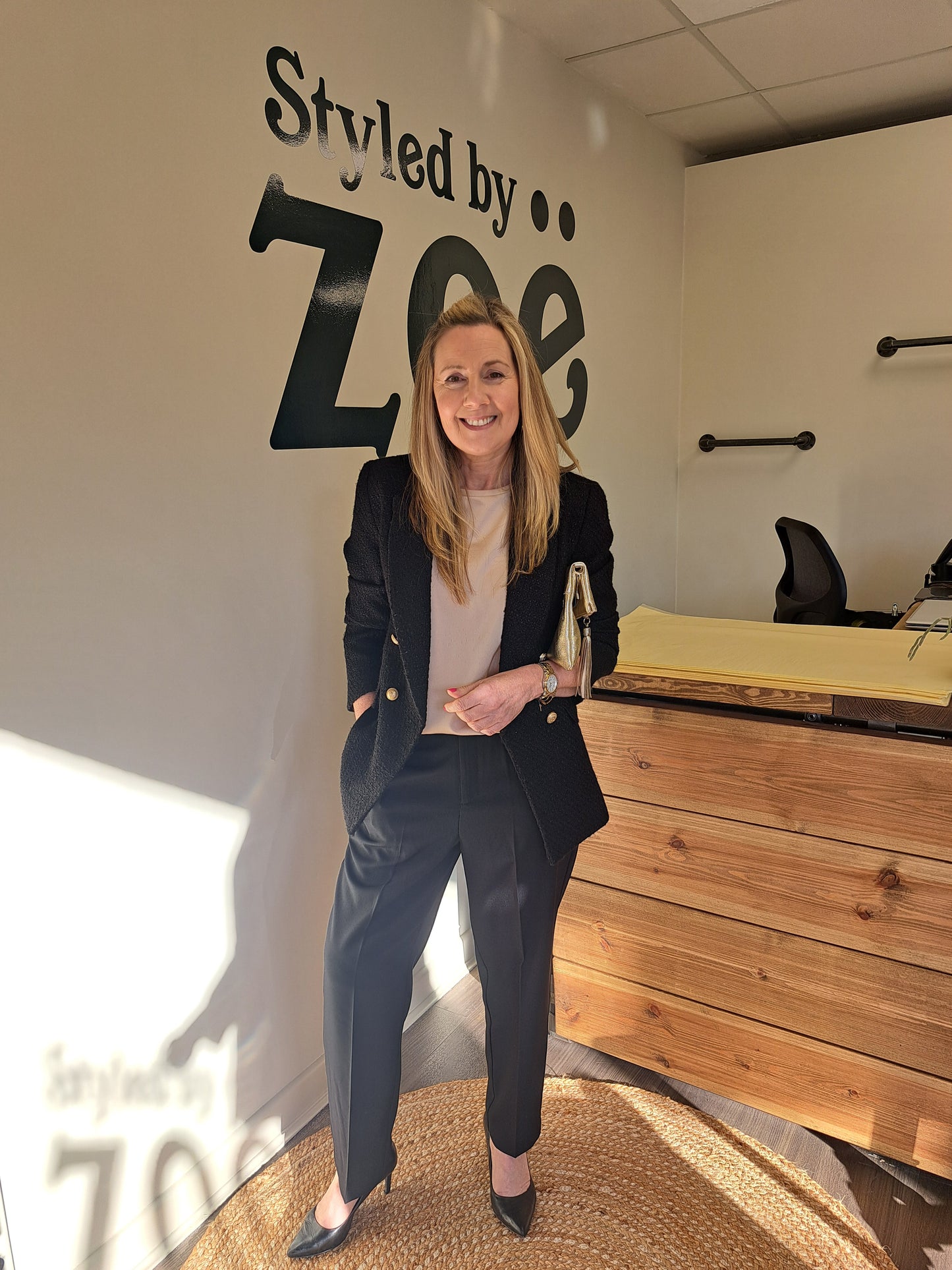 Black Boucle Double Breasted Blazer