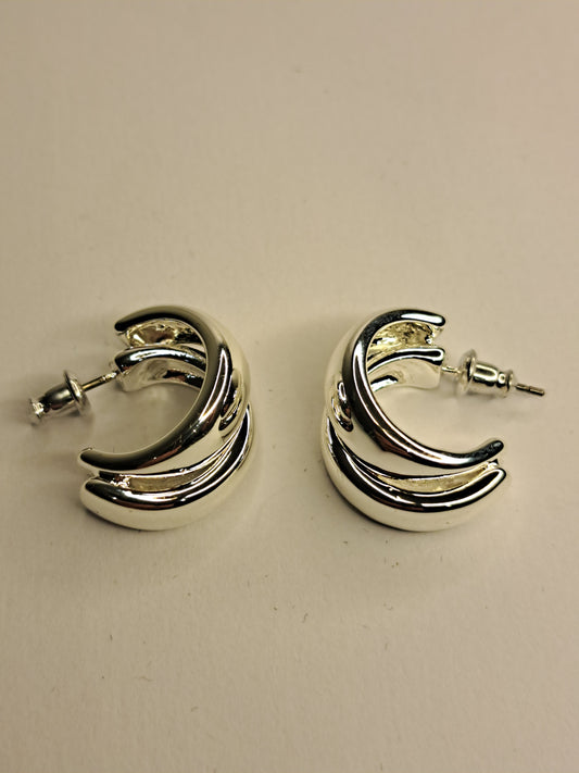 Twin Hoop Earrings Silver - Plated