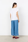 White Embroidery Anglaise V Neck T Shirt