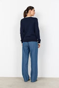 Classic V-Neck Cardigan - Navy & Ivory