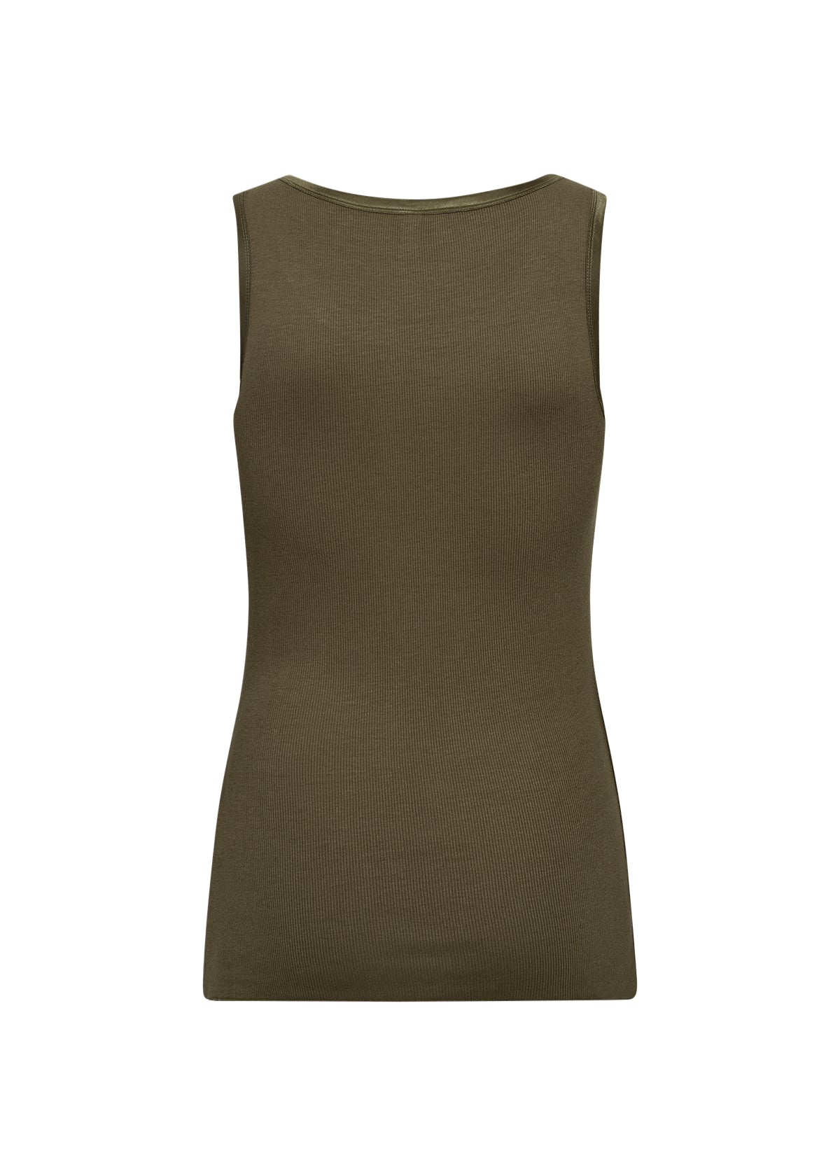 Satin Trim Ribbed Vest Top - Olive Green