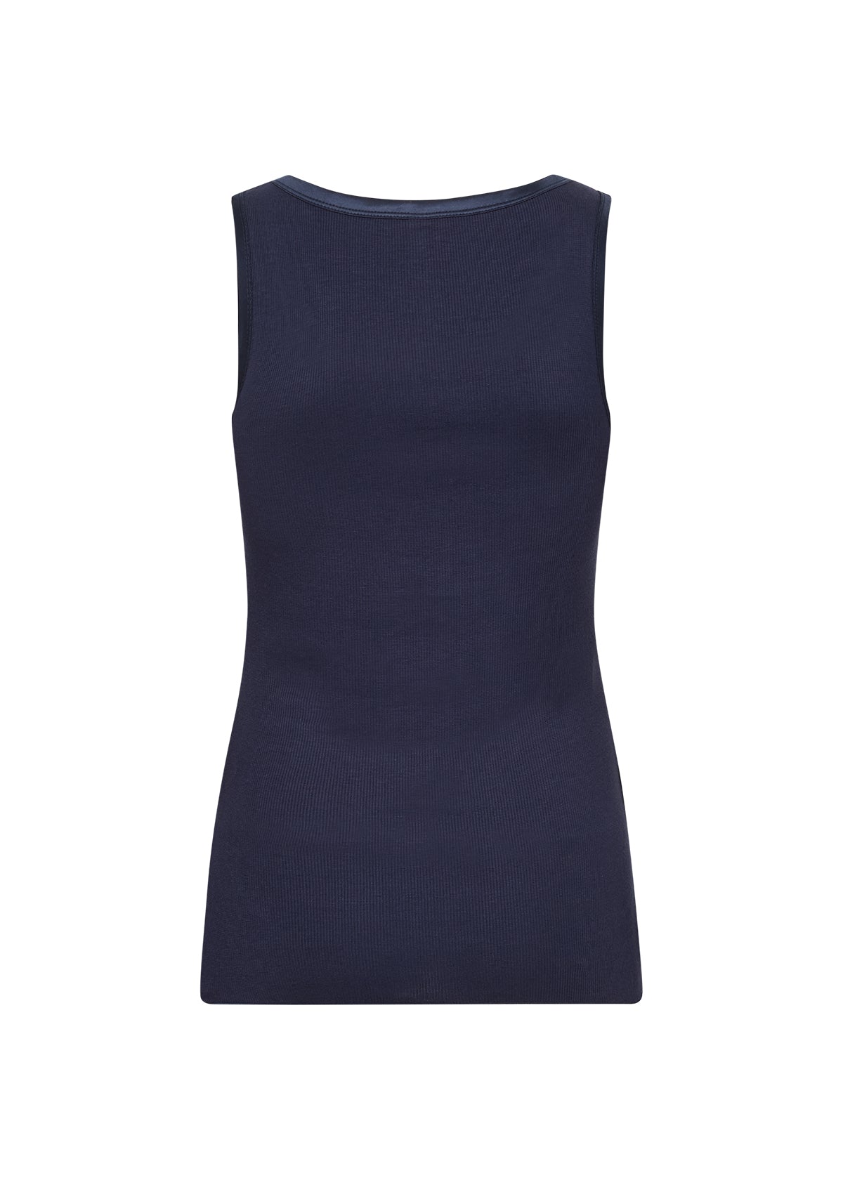 Satin Trim Ribbed Vest Top - Tan / Black / Navy
