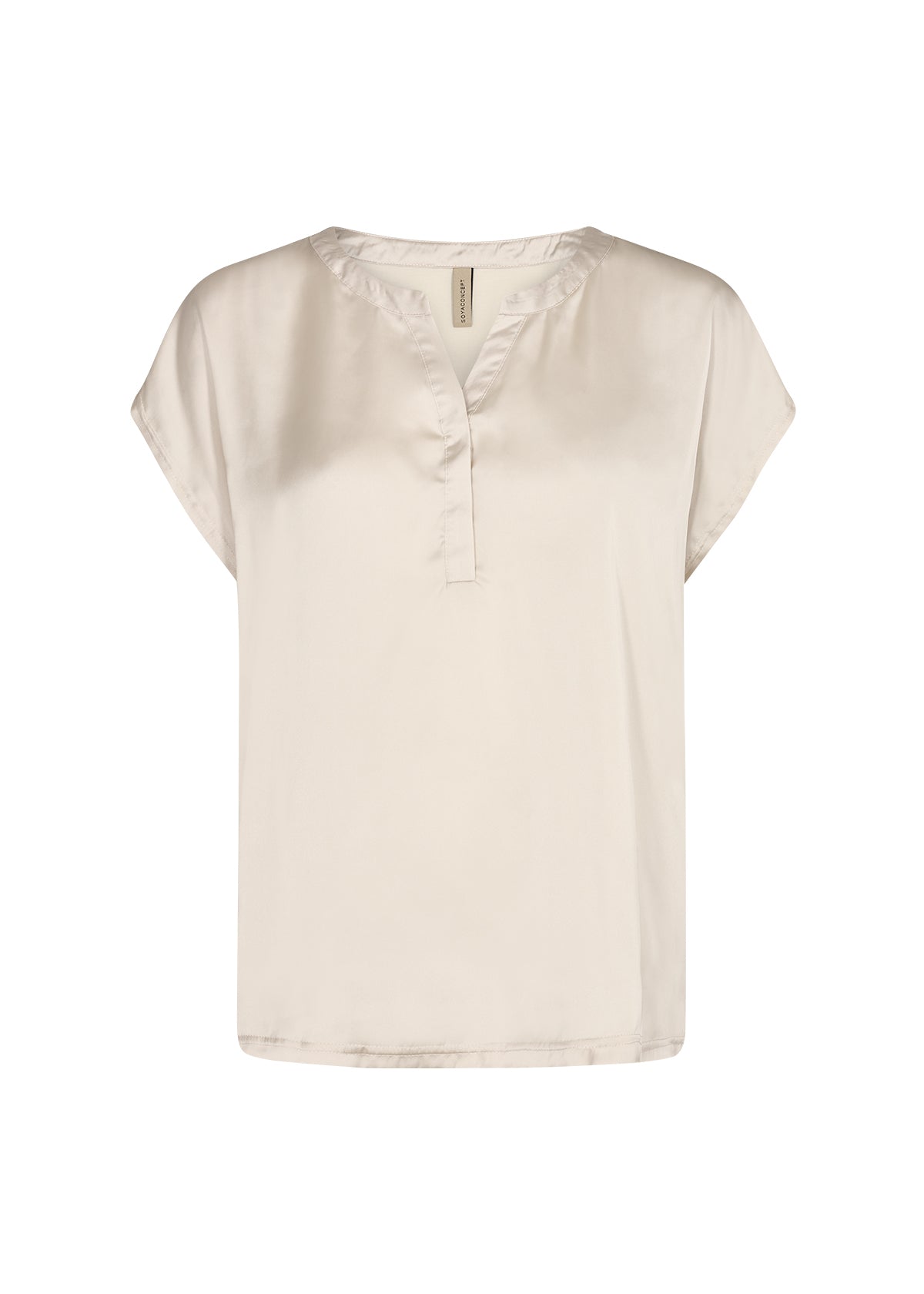Short Sleeve Satin Top - Oyster - V Neck