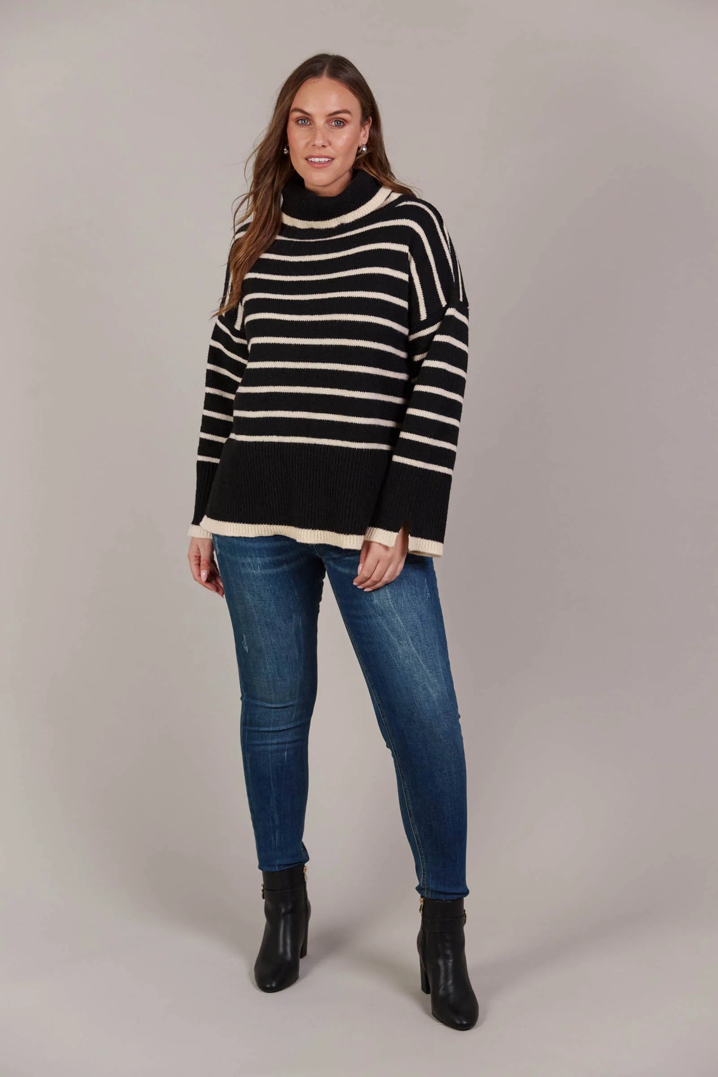 Roll Neck Knit - Black & Cream