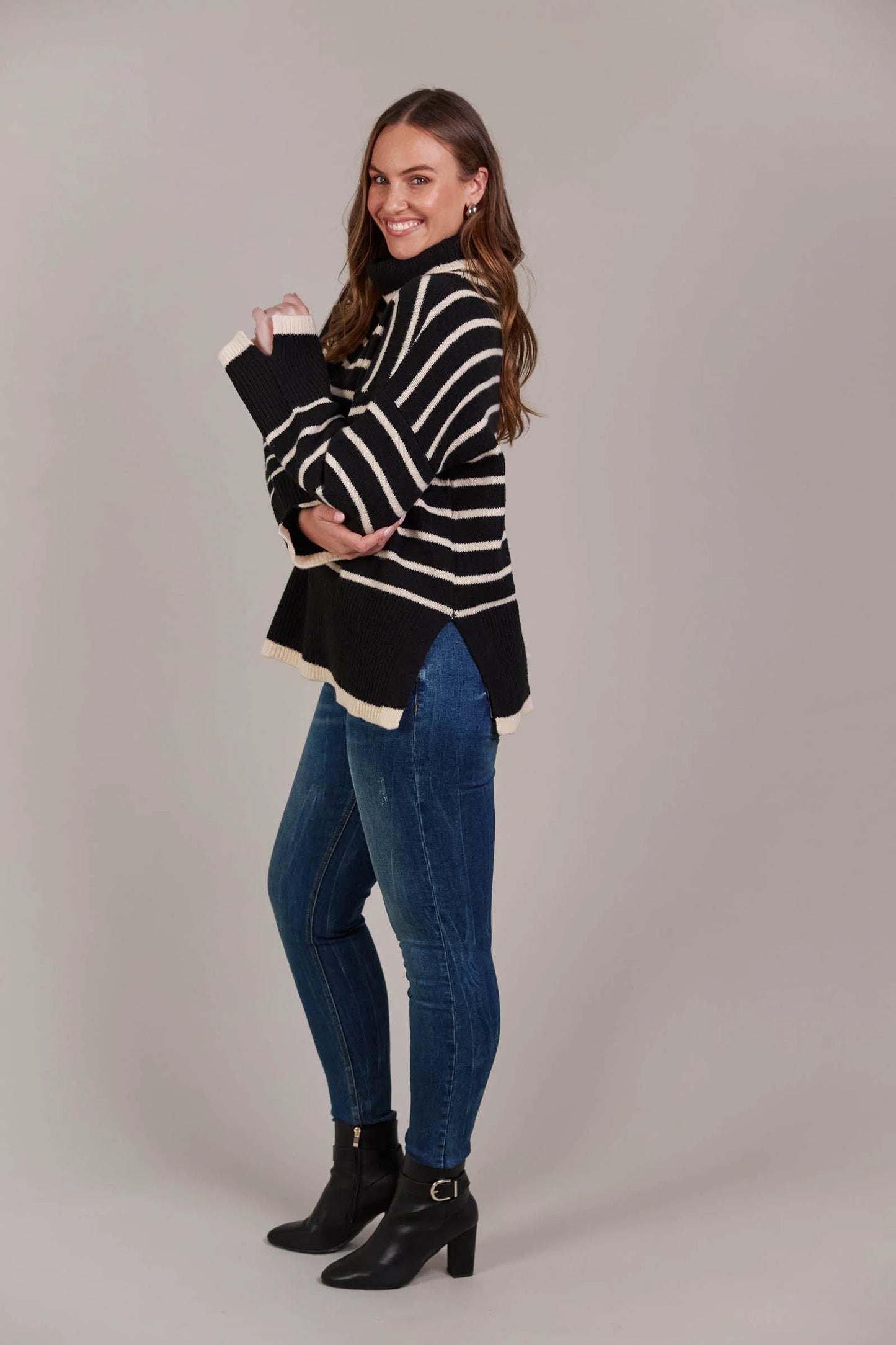 Roll Neck Knit - Black & Cream