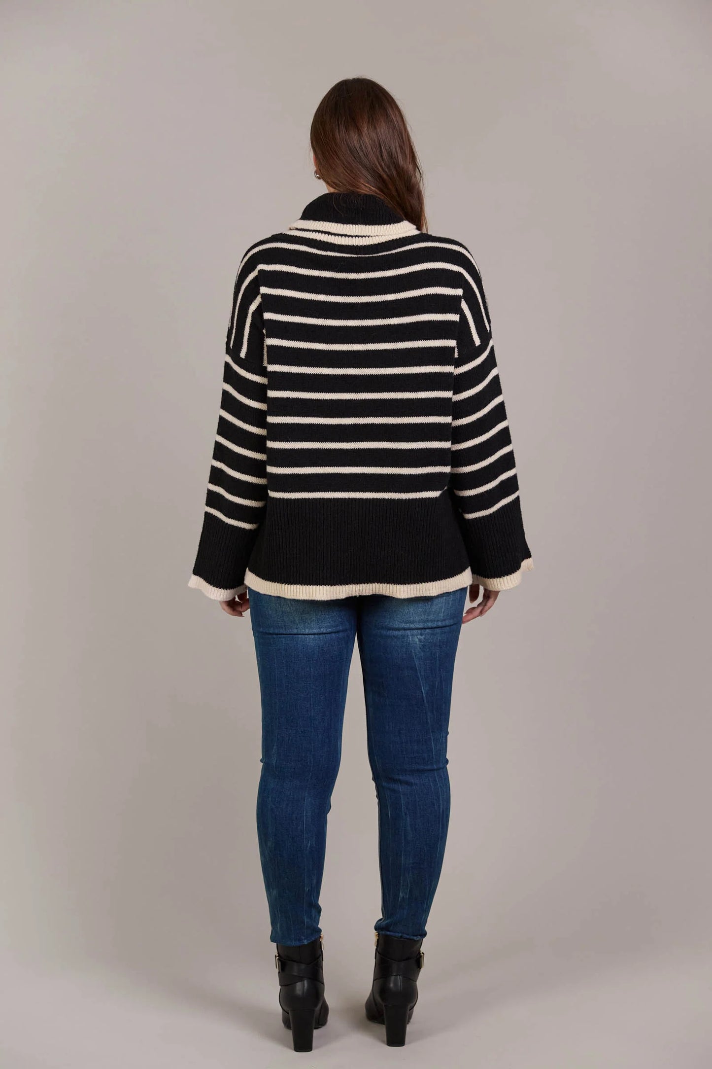 Roll Neck Knit - Black & Cream