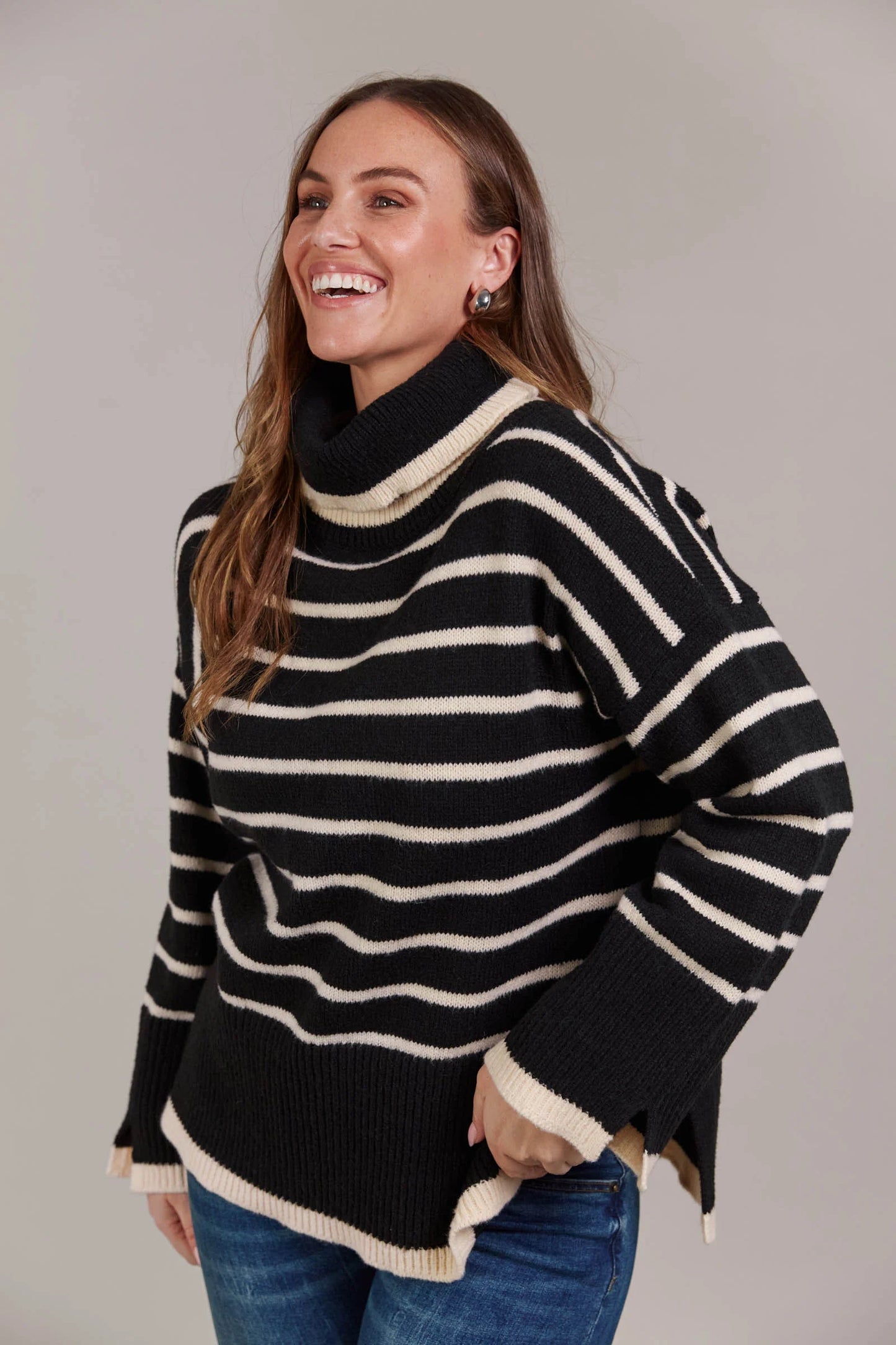 Roll Neck Knit - Black & Cream