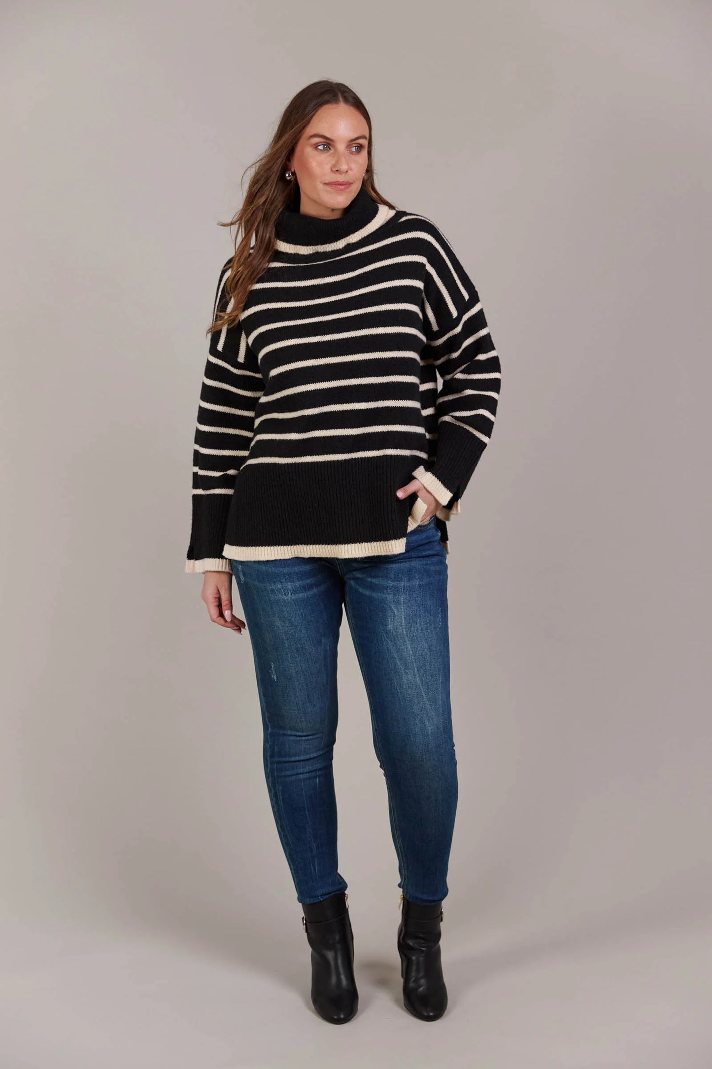 Roll Neck Knit - Black & Cream