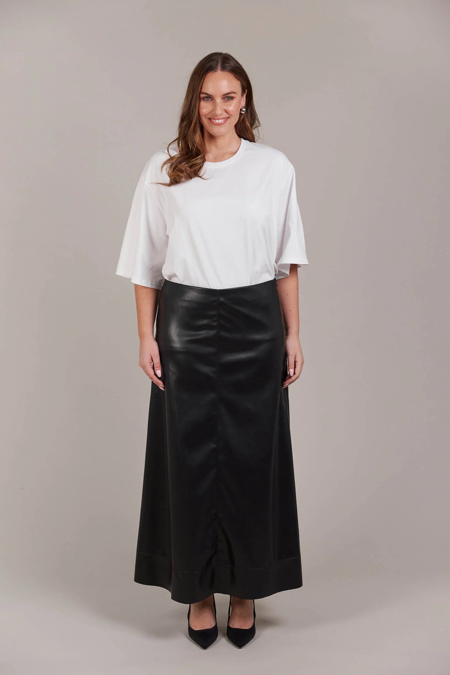 Vegan Leather A LIne Maxi Skirt - Black